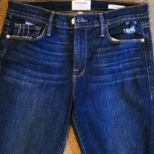 Frame Denim Le Skinny de Jeanne Mid-Rise Distressed Jeans